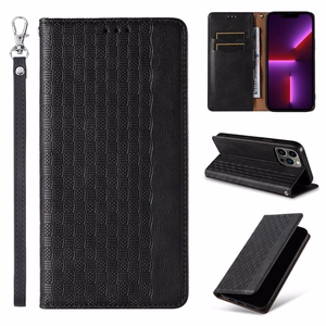 Magneetti hihna Kotelo iPhone 14 Pro Flip lompakko Mini Lanyard Stand Musta