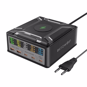 Blitzwolf BW-S28 260W, 2xUSB-A, 3xUSB-C, 15W langaton laturi (musta)