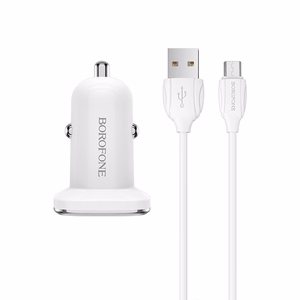 Borofone BZ12A Lasting Power QC3.0 18 W autolaturi Micro-USB-kaapelilla, valkoinen