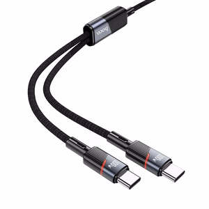 Kaapeli 2in1 USB-C - USB-C / USB-C Hoco 5A 100W 1,2 m U139 musta