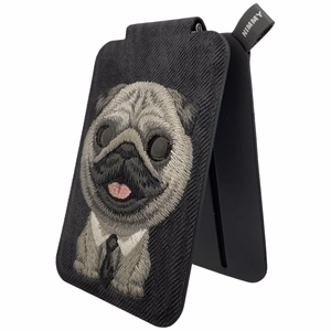 Nimmy New Big-Eye Cute Pets 2.0 Dog MagSafe-magneettikorttikotelo puhelimelle jalustalla – musta