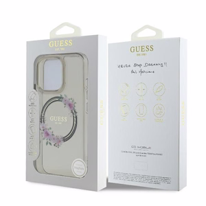 Guess GUHMP16XHFWFCK iPhone 16 Pro Max 6.9" musta/musta kovakuori IML Flowers Wreath MagSafe