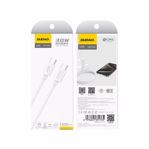 Dudao L4C USB-C / USB-C 30W kaapeli 1.2m - valkoinen