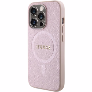 Guess Saffiano MagSafe Suojakuori iPhone 15 Pro:lle - vaaleanpunainen