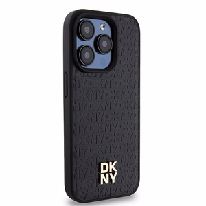 DKNY Nahkainen Monogrammi-kuvio Metallinen Logo MagSafe Suojakuori iPhone 15 Pro:lle - musta