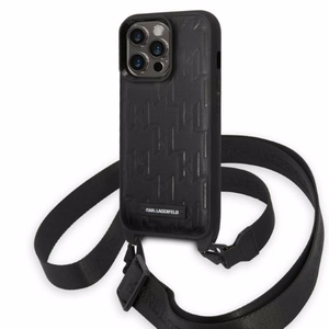 Karl Lagerfeld KLHCP14LSTMMK iPhone 14 Pro 6.1" kovakuori musta/musta Monogram Plaque Logo hihna