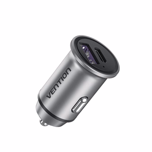 Vention kaksiportinen USB A+A (30+30) -autolaturi, harmaa mini-alumiiniseostyyppi