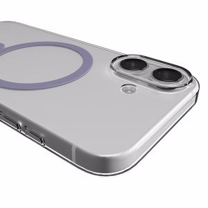 Puro Lite Mag TPU+PC suojakuori MagSafe-yhteensopiva iPhone 17:lle - läpinäkyvä vaaleanpunaisella renkaalla