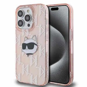 Karl Lagerfeld IML Choupette Head & Monogram suojakuori iPhone 13 Pro / 13:lle - vaaleanpunainen
