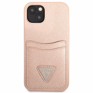 Guess GUHCP13SPSATPP iPhone 13 mini 5,4 "vaaleanpunainen / vaaleanpunainen kovakotelo SaffianoTriangle Logo Cardslot