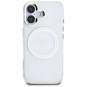 Guess IML Metal Colored Circle Classic Logo MagSafe Suojakuori iPhone 16:lle - valkoinen
