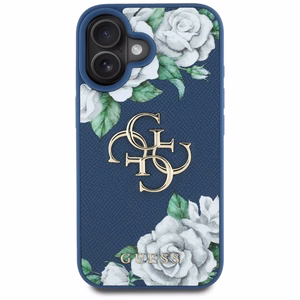 Guess Grained Roses Big 4G logo Suojakuori iPhone 16:lle - sininen