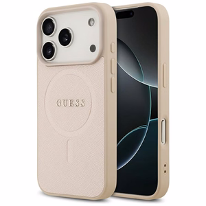 Guess Saffiano Classic Logo MagSafe Suojakuori iPhone 17 Pro:lle - vaaleanpunainen
