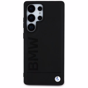 BMW Nahkainen Big Wordmark Suojakuori Samsung Galaxy S25 Ultralle - musta