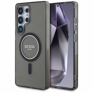 GUESS HC Magneettinen IML Glitter Circle Suojakuori Samsung Galaxy S25 Ultra Musta