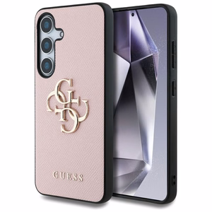 GUESS Grained Big 4G Logo Small Classic Logo Suojakuori Samsung Galaxy S25 Plus Vaaleanpunainen