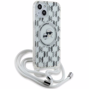 Karl Lagerfeld IML Crossbody Monogram Karl & Choupette Head MagSafe suojakuori iPhone 15 / 14 / 13:lle - läpinäkyvä