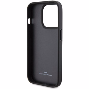 BMW Leather Stamp Blue Line Case for iPhone 15 Pro Max - Black