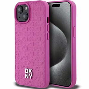 DKNY Nahkainen Kuvio Metallinen Logo MagSafe Suojakuori iPhone 15 / 14 / 13:lle - vaaleanpunainen