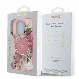 Guess IML Flower ja Tonal Circle MagSafe iPhone 16 Pro Max Suojakuori - Vaaleanpunainen