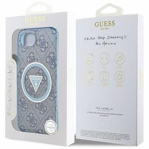 GUESS IML Metal Glitter 4G Circle Triangle MagSafe Alkuperäinen Suojakuori iPhone 17e/16e:lle - Sininen