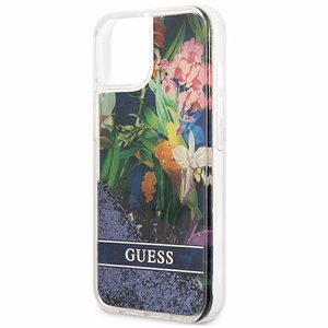 Guess GUHCP13SLFLSB iPhone 13 mini 5.4" sininen/sininen kovakotelo Kukka Nestemäinen glitteri