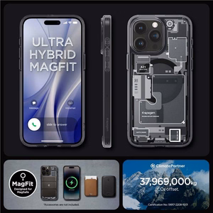 Spigen Ultra Hybrid Mag Suojakuori MagSafella iPhone 15 Pro:lle - Tummanharmaa (Zero One Pattern)