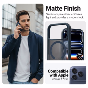 Crong Hybrid Matte Magnetic MagSafe suojakuori iPhone 17 Pro -laitteelle, tummansininen