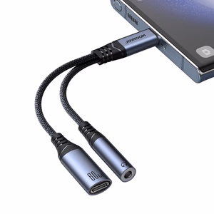 Joyroom SY-C02 2in1 DAC-sovitin USB-C - USB-C / 3,5 mm minijack - musta