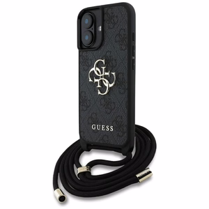 Guess 4G Big Logo Cord Stap Crossbody Case for iPhone 16 Plus Black