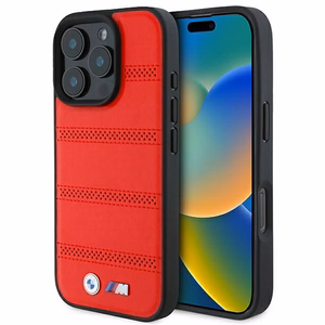 BMW M Perforated And Stitched Line MagSafe Suojakuori iPhone 16 Pro:lle - punainen