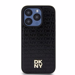 DKNY Nahkainen Monogrammi-kuvio Metallinen Logo MagSafe Suojakuori iPhone 15 Pro:lle - musta