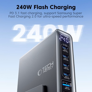 Tech-Protect DC240W-GaN latausasema 6 porttia 4 x USB-C 2 x USB-A 240W QC3.0 - musta