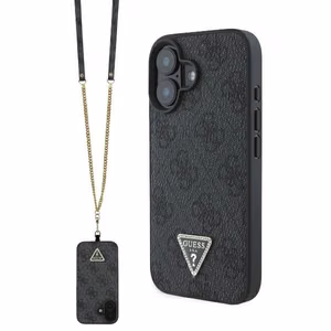 Guess Suojakuori iPhone 16 6,1 GUHCP16SP4TDSCPK nahkainen Metal Logo Strass Crossbody musta
