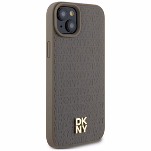 DKNY Nahkainen Kuvio Metallinen Logo MagSafe Suojakuori iPhone 15 / 14 / 13:lle - ruskea
