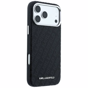 Karl Lagerfeld Grained Allover Logo Metal Elongated MagSafe -suojakuori iPhone 18 Pro / 17 Pro -malleille, musta