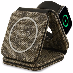 Langaton laturi 3in1 yhteensopiva MagSafe 15W GUESS GUE005640 ruskea