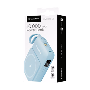 Krüger&Matz magneettinen langaton varavirtalähde kaapelilla, 10000 mAh, sininen