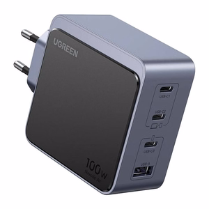 Harmaa Ugreen X565 GaN 100 W -laturi, 3 × USB-C ja USB-A (35043)