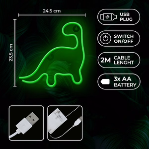 Neon LED valo DINOSAUR vihreä NNE01 Neolia