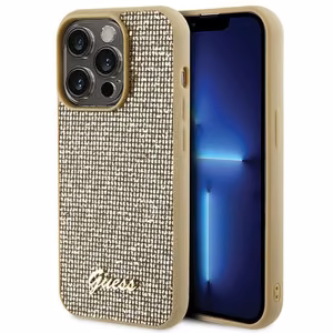 Guess Disco Metal Script Suojakuori iPhone 15 Pro:lle - kultainen