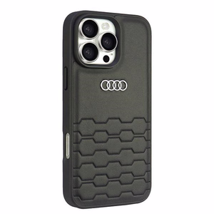 Audi Synteettinen Nahka iPhone 16 Pro Max 6.9" Musta/Musta Kova Suojakuori AU-TPUPCIP16PM-GT/D2-BK