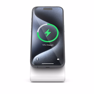 Crong MagSpot Stand 2-in-1 MagSafe-compatible wireless charger for iPhone and AirPods, white