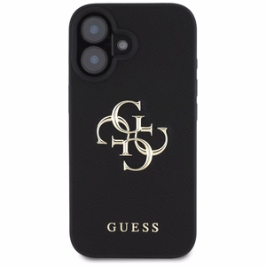 Guess Grained Big 4G Logo Small Classic Logo suojakuori iPhone 16:lle - musta