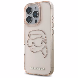 Karl Lagerfeld suojakuori iPhone 16 Pro:lle KLHCP16LHKHDCELP (IML Rhinestones S K Head) - vaaleanpunainen