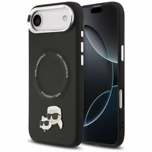 Karl Lagerfeld suojakuori Magsafe PU Karl&Choupette heads pins -logolla ja metallisilla kameranäppäimillä iPhone 17 Air:lle musta