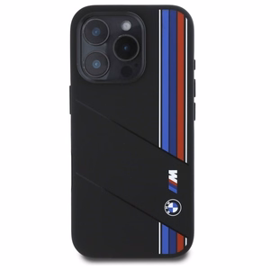 BMW Silikoninen Cut Tricolor Lines MagSafe suojakuori iPhone 16 Pro Max:lle - musta