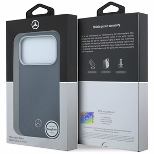 Mercedes nahka MagSafe suojakuori iPhone 17 Pro Max puuefekti - laivastonsininen