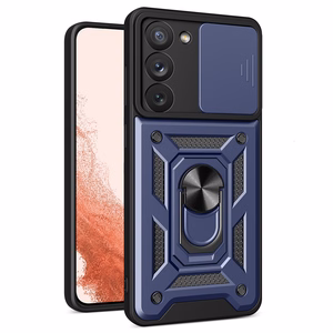Hybrid Armor Camshield suojakuori Samsung Galaxy S23+:lle panssaroitu kuori kameransuojalla sininen