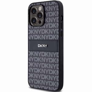 DKNY Nahkainen Mono Stripe & Metal Logo Suojakuori iPhone 14 Pro Max:lle - musta